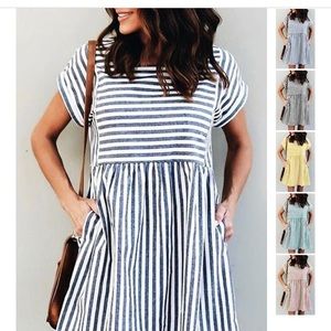 Blue and White Striped Dress
